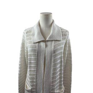 Cabi Womens Open Knit Long Cardigan Sweater XS White Cotton & Polyester